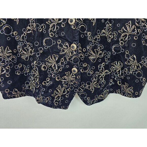 Impressions of California Vintage Christmas Vest Size XL Black Glitter Bows - Picture 3 of 8